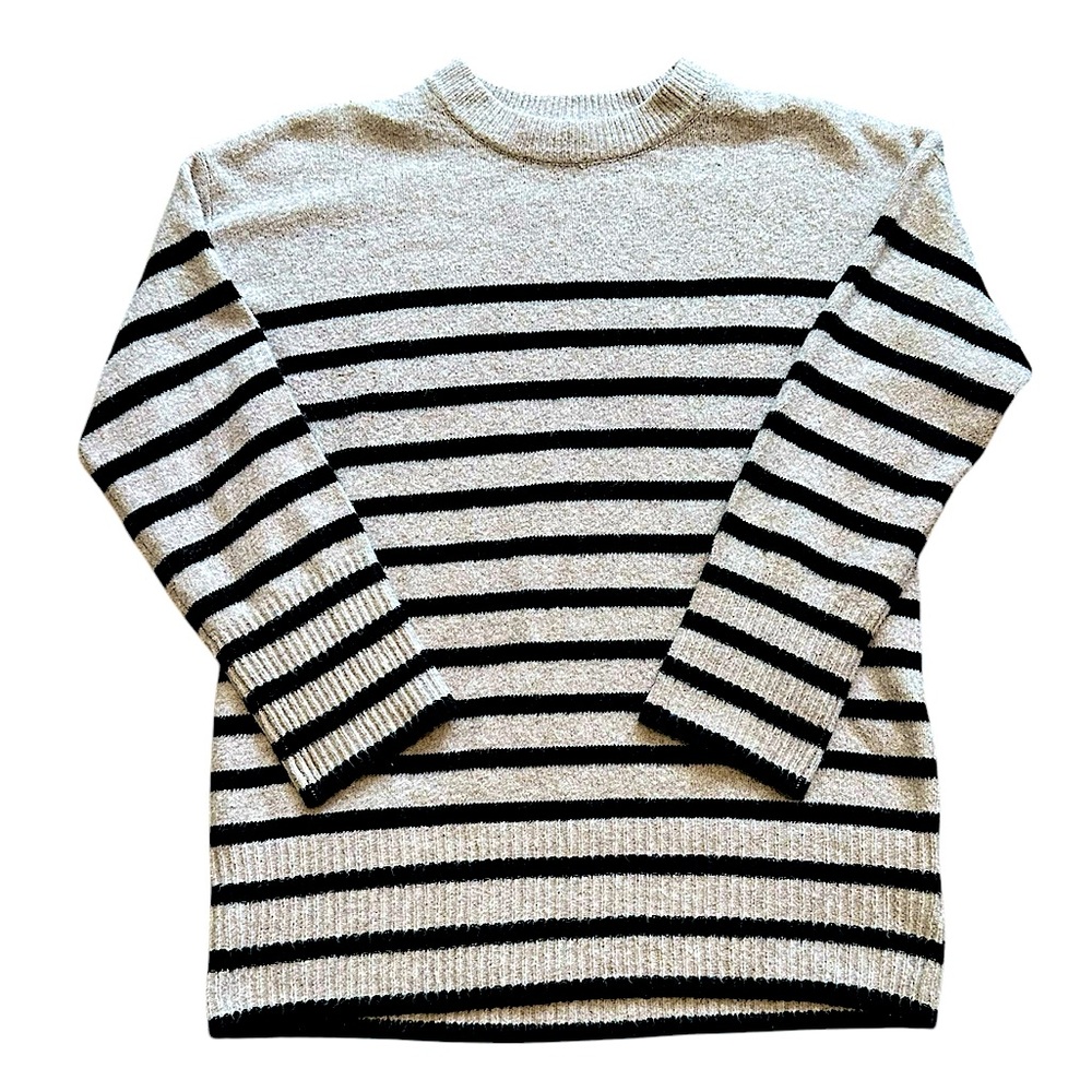 A NEW DAY tan w/ black stripes long tunic style sweater size Medium